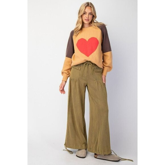 easel Pants - Ready For Takeoff Mineral Washed Terry Knit Pants in Olive